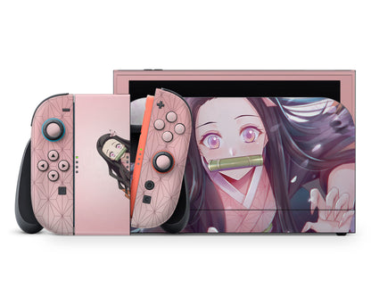 Anime Town Creations Nintendo Switch 2 Demon Slayer Nezuko Pretty Pink Vinyl +Tempered Glass Skins - Anime Demon Slayer Switch 2 Skin