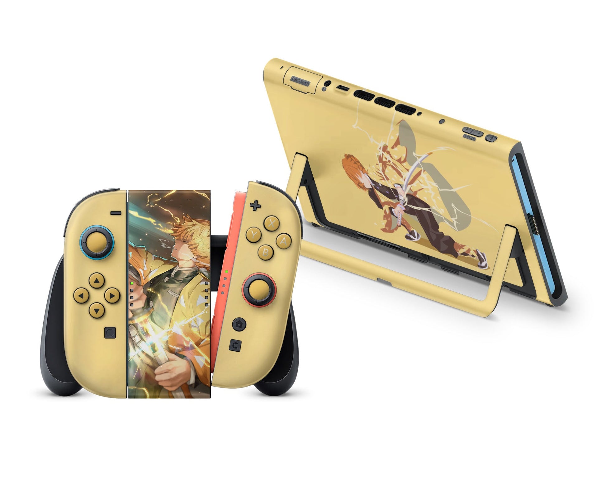 Anime Town Creations Nintendo Switch 2 Demon Slayer Zenitsu Lighting Breathing Style Vinyl +Tempered Glass Skins - Anime Demon Slayer Switch 2 Skin