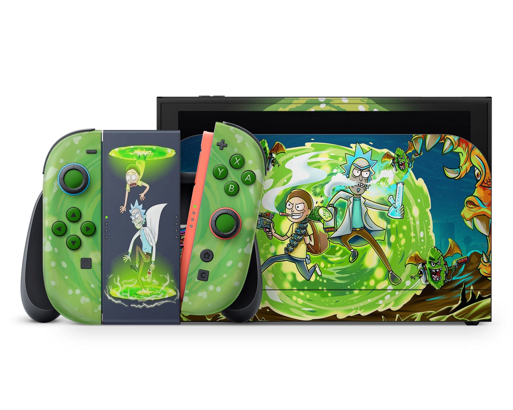Anime Town Creations Nintendo Switch 2 Rick and Morty Portal Time Vinyl +Tempered Glass Skins - Anime Rick and Morty Switch 2 Skin