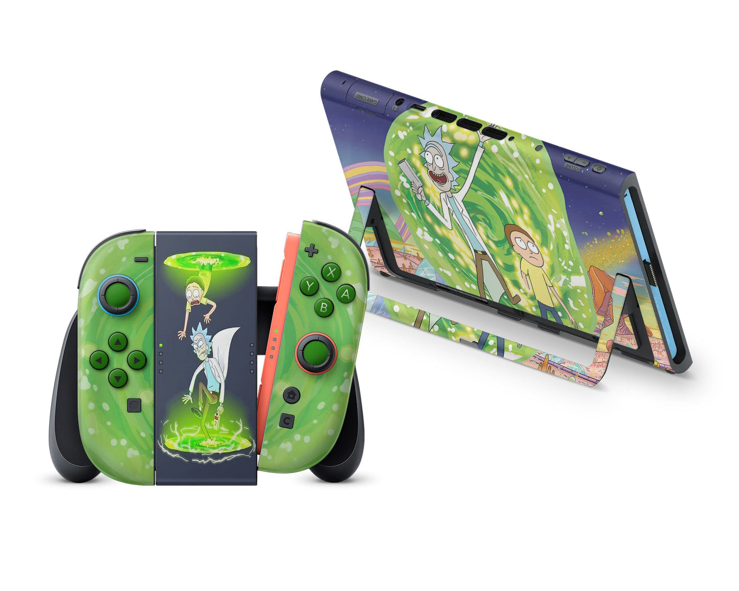 Anime Town Creations Nintendo Switch 2 Rick and Morty Portal Time Vinyl +Tempered Glass Skins - Anime Rick and Morty Switch 2 Skin
