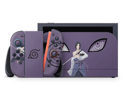 Anime Town Creations Nintendo Switch 2 Sasuke Rinnegan Sharingan Minimalist Vinyl +Tempered Glass Skins - Anime Naruto Switch 2 Skin