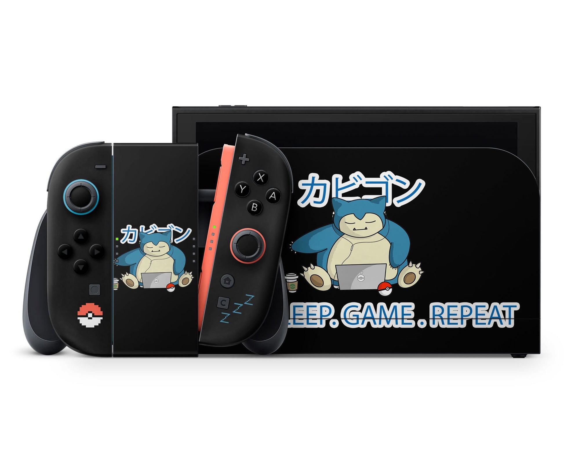 Anime Town Creations Nintendo Switch 2 Snorlax Eat Sleep Game Repeat Vinyl +Tempered Glass Skins - Anime Pokemon Switch 2 Skin