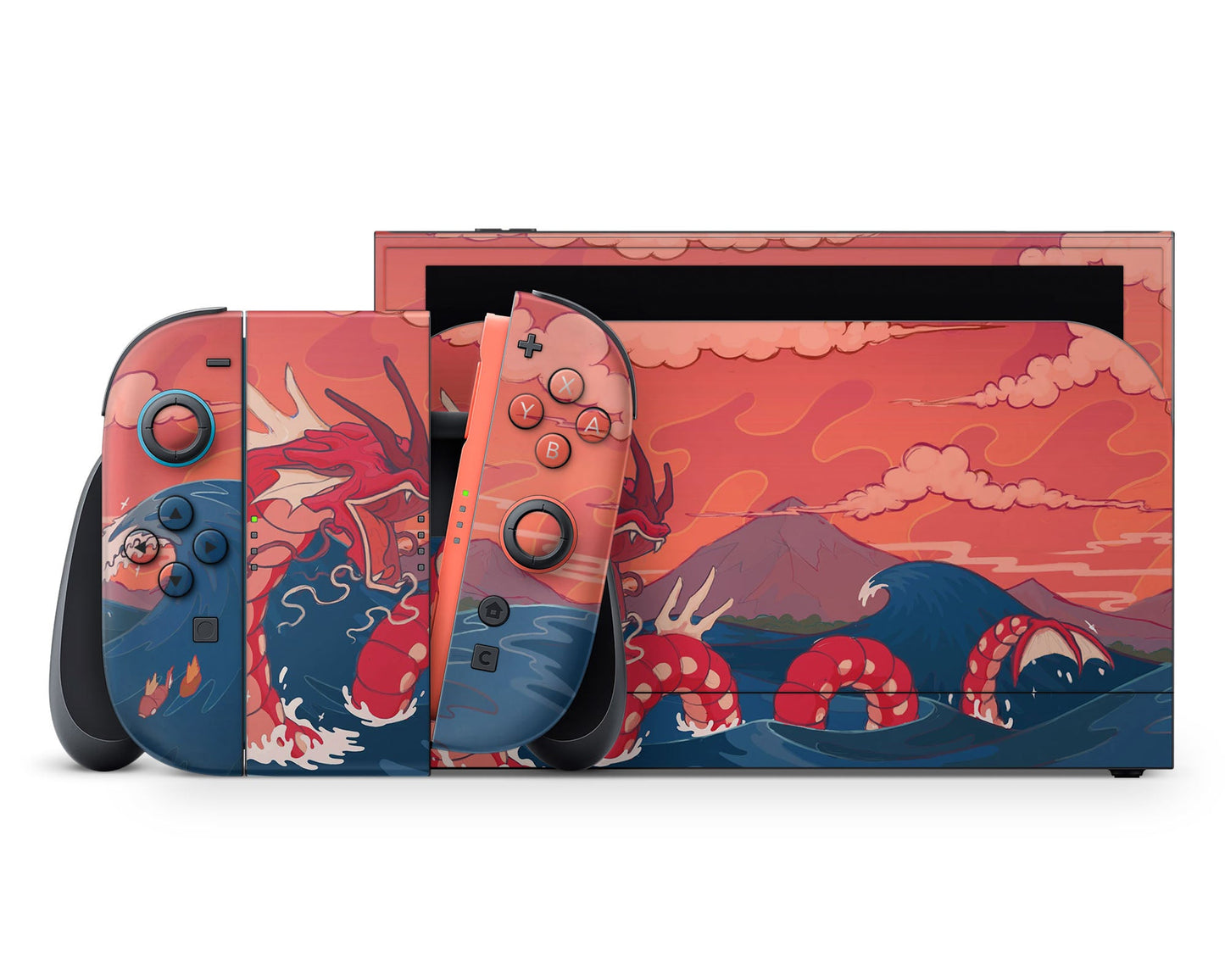 Anime Town Creations Nintendo Switch 2 Gyarados Red Dragon Rage Waves Vinyl +Tempered Glass Skins - Anime Pokemon Switch 2 Skin