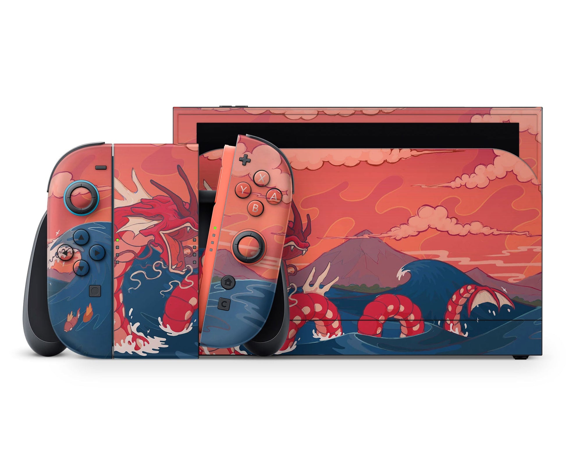 Anime Town Creations Nintendo Switch 2 Gyarados Red Dragon Rage Waves Vinyl +Tempered Glass Skins - Anime Pokemon Switch 2 Skin