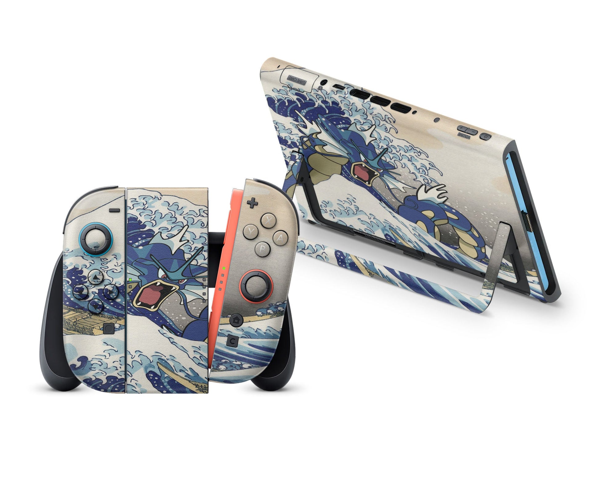 Anime Town Creations Nintendo Switch 2 Gyarados Great Wave Off Kanagawa Vinyl +Tempered Glass Skins - Anime Pokemon Switch 2 Skin