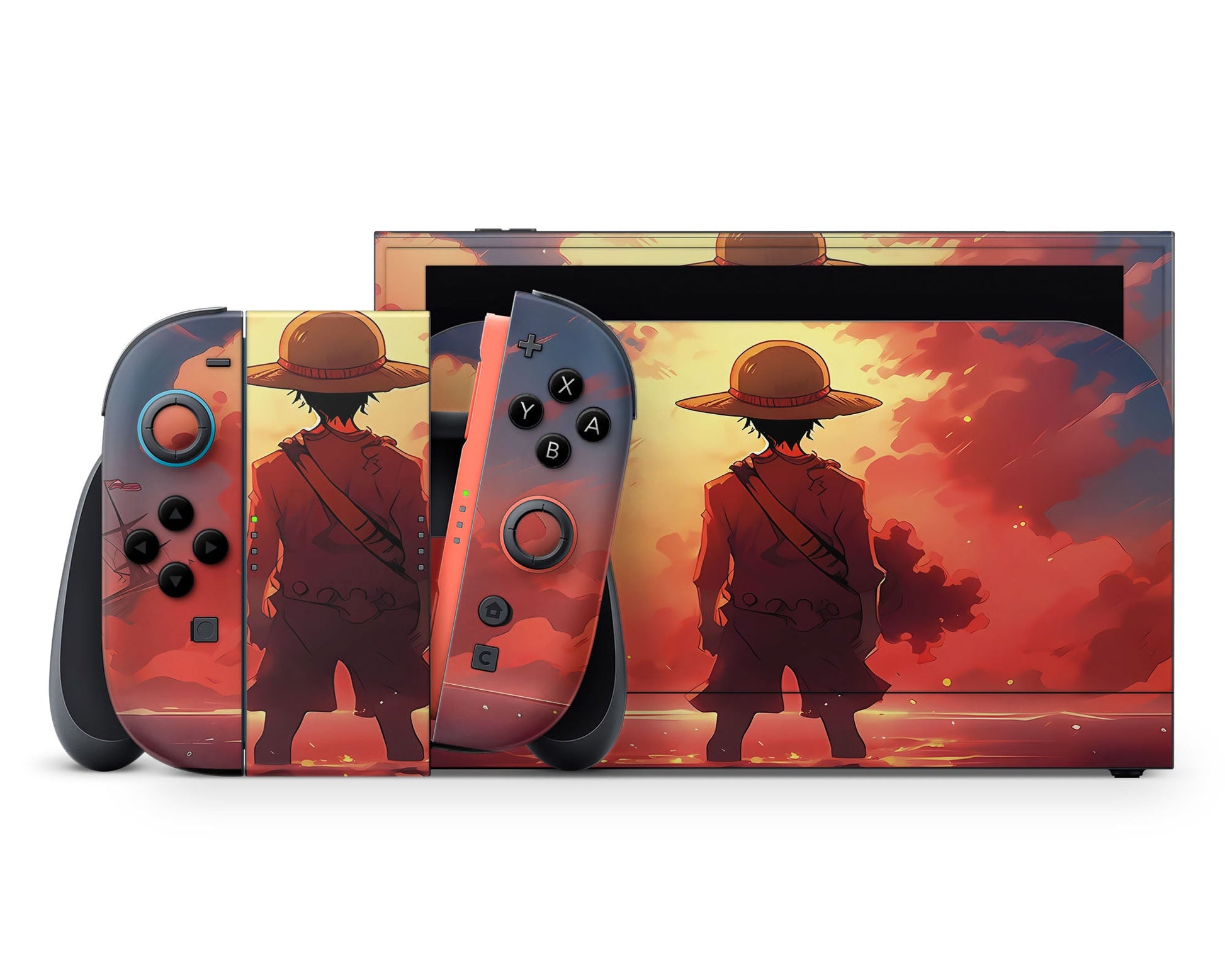 Anime Town Creations Nintendo Switch 2 One Piece Luffy Sunset Minimalist Vinyl +Tempered Glass Skins - Anime One Piece Switch 2 Skin