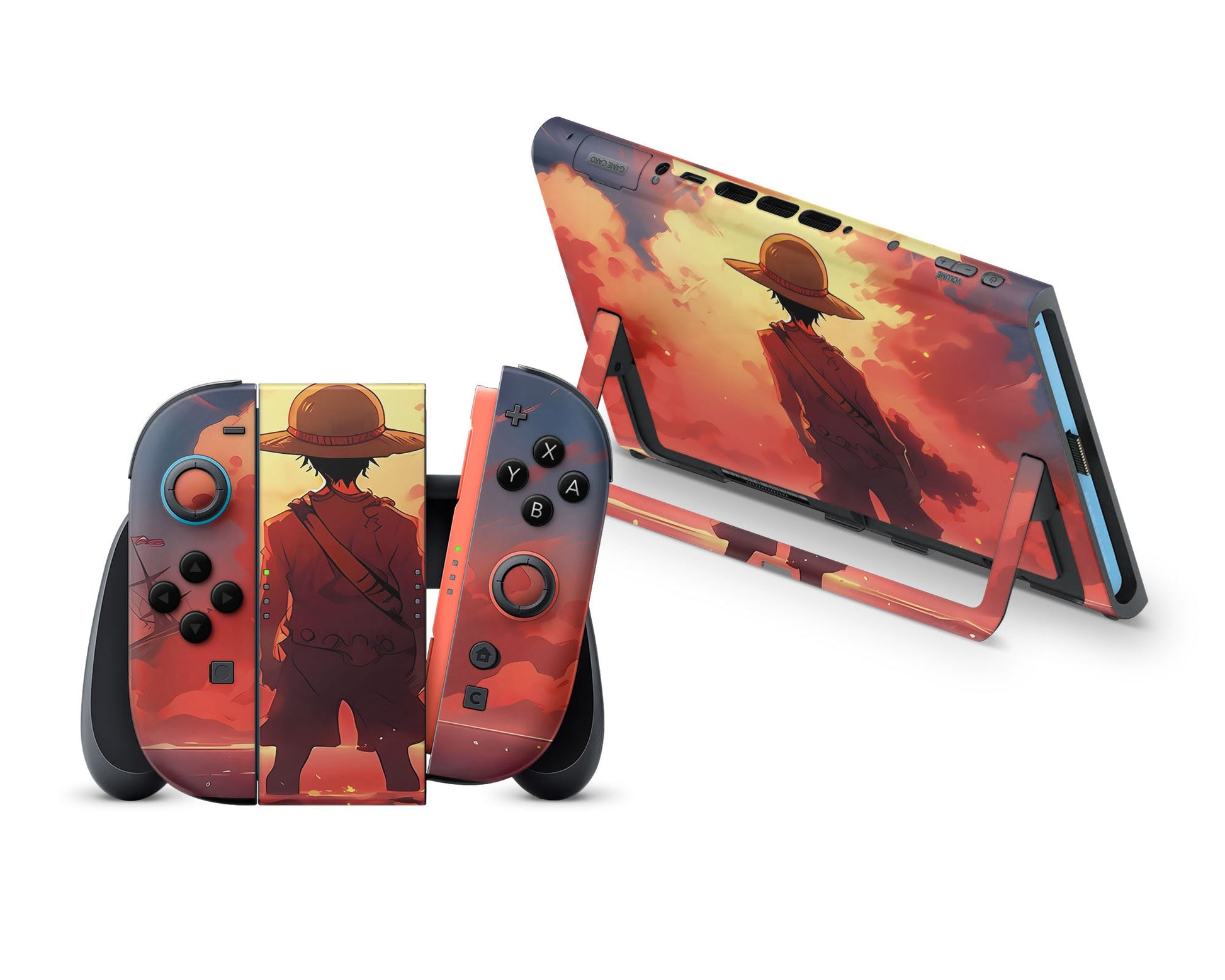 Anime Town Creations Nintendo Switch 2 One Piece Luffy Sunset Minimalist Vinyl +Tempered Glass Skins - Anime One Piece Switch 2 Skin