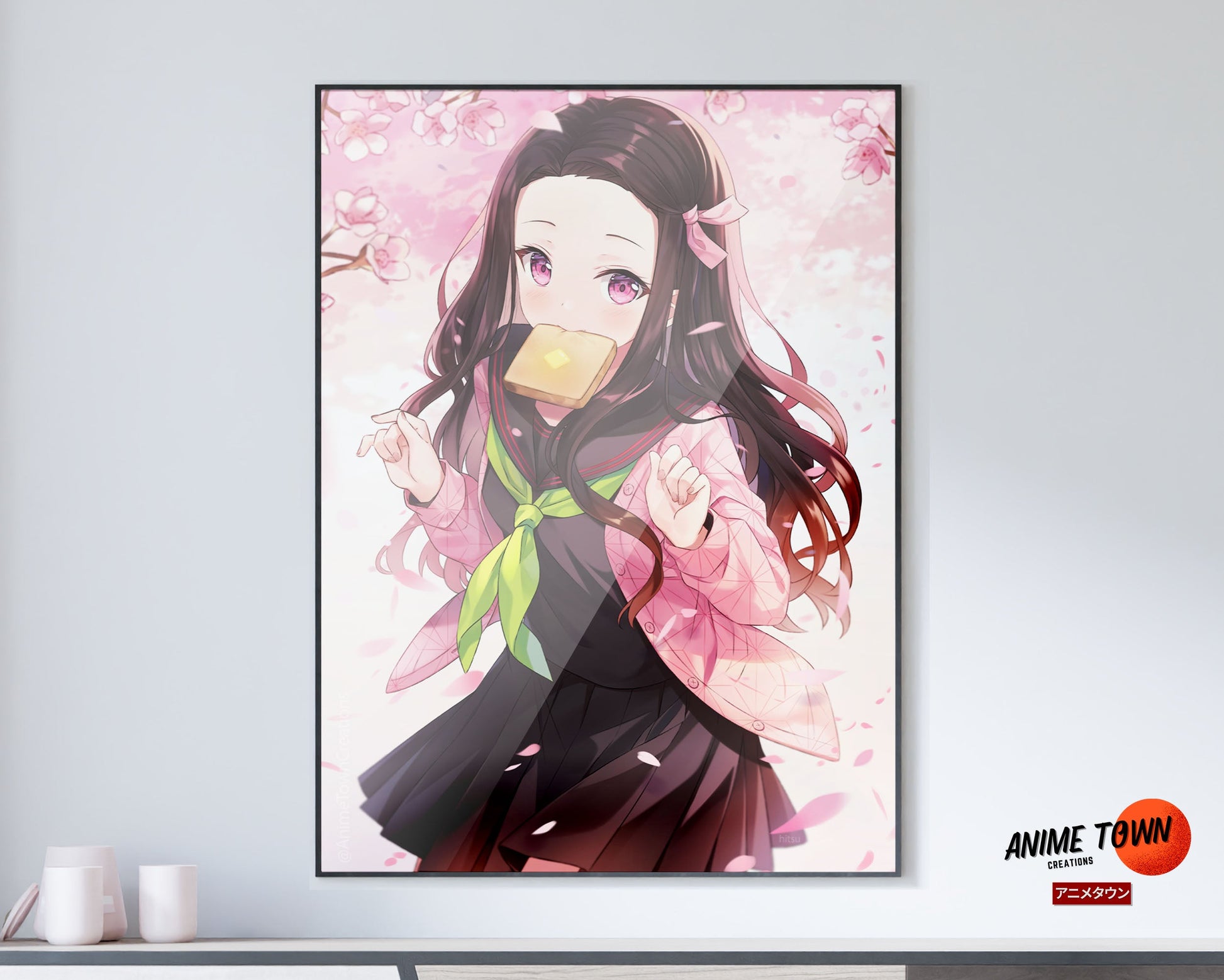 Anime Town Creations Poster Demon Slayer Nezuko Cute Cherry Blossoms 11" x 17" Home Goods - Anime Demon Slayer Poster