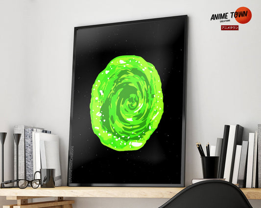 Anime Town Creations Poster Rick and Morty Green Portal 5" x 7" Home Goods - Anime Rick and Morty Poster