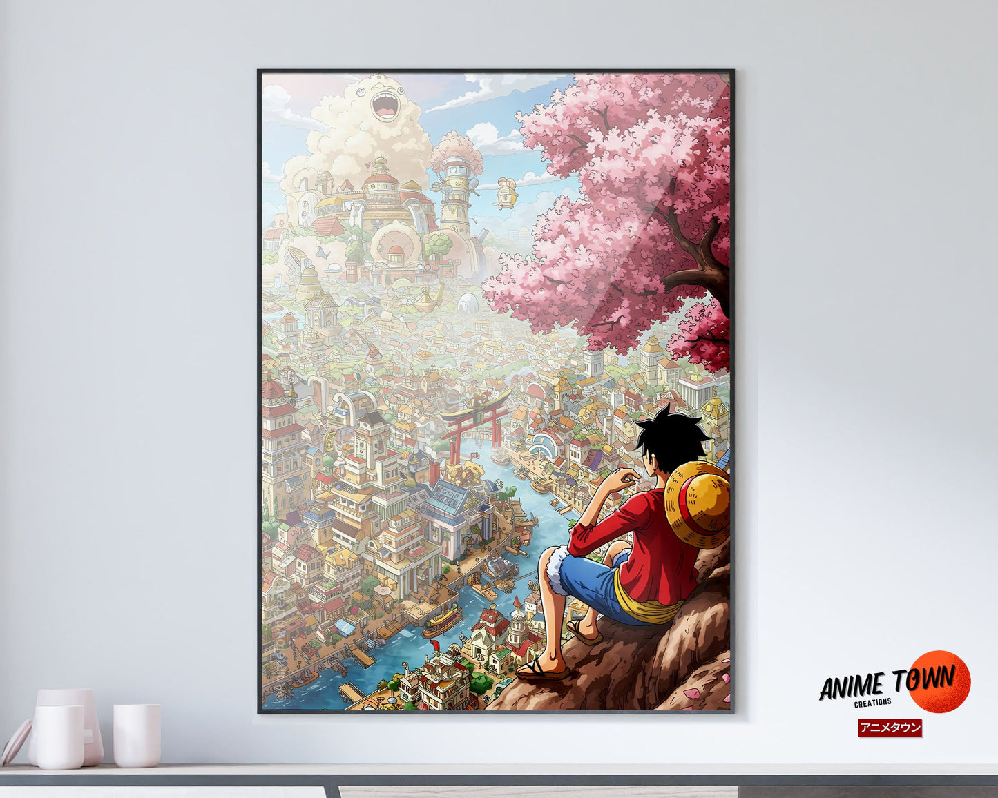 Anime Town Creations Poster One Piece Luffy Town 11" x 17" Home Goods - Anime One Piece Poster