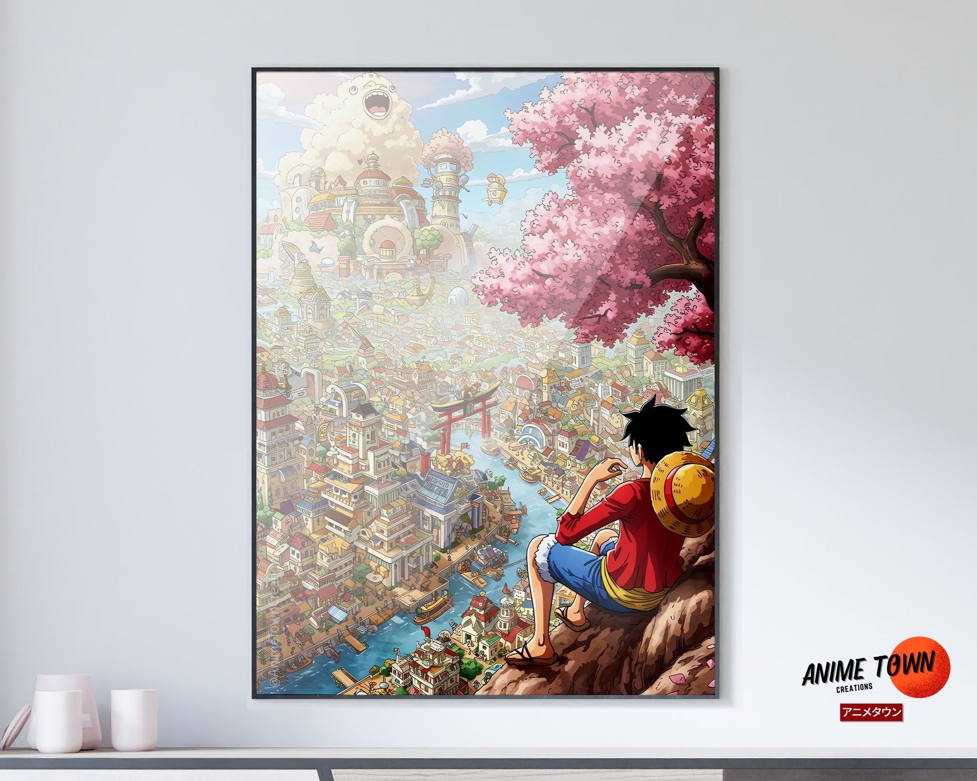 Anime Town Creations Poster One Piece Luffy Town 11" x 17" Home Goods - Anime One Piece Poster