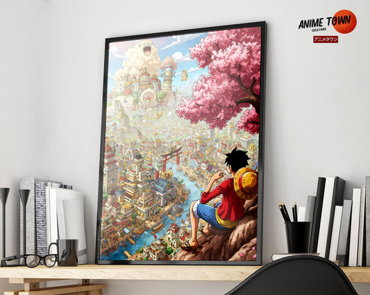 Anime Town Creations Poster One Piece Luffy Town 5" x 7" Home Goods - Anime One Piece Poster