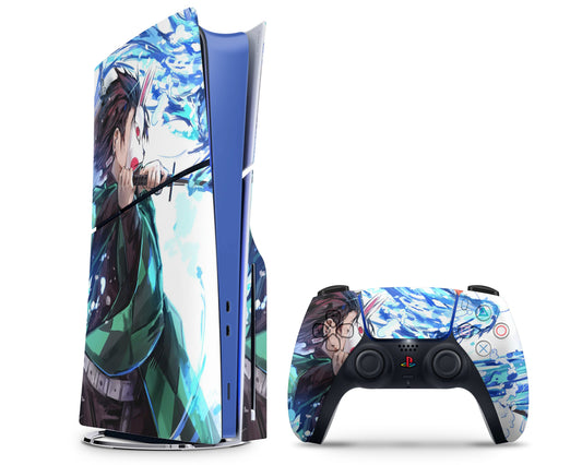 Anime Town Creations PS5 Slim Demon Slayer Tanjiro Water Style PS5 Slim Skins - Anime Demon Slayer PS5 Slim Skin