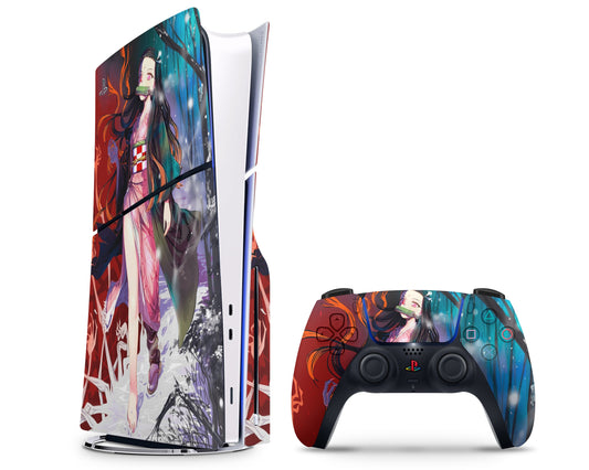 Anime Town Creations PS5 Slim Demon Slayer Nezuko PS5 Slim Skins - Anime Demon Slayer PS5 Slim Skin