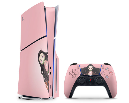 Anime Town Creations PS5 Slim Demon Slayer Nezuko Cute Pink PS5 Slim Skins - Anime Demon Slayer PS5 Slim Skin