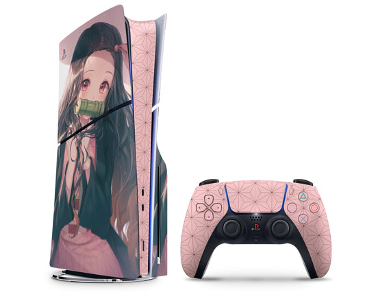 Anime Town Creations PS5 Slim Demon Slayer Nezuko Haori Pink PS5 Slim Skins - Anime Demon Slayer PS5 Slim Skin