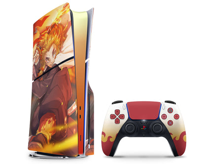 Anime Town Creations PS5 Slim Demon Slayer Rengoku Flame Hashira PS5 Slim Skins - Anime Demon Slayer PS5 Slim Skin