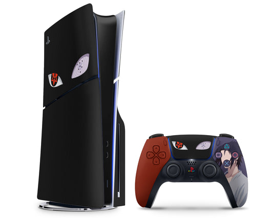 Anime Town Creations PS5 Slim Rinnegan Sharingan Black Red PS5 Slim Skins - Anime Ninja PS5 Slim Skin