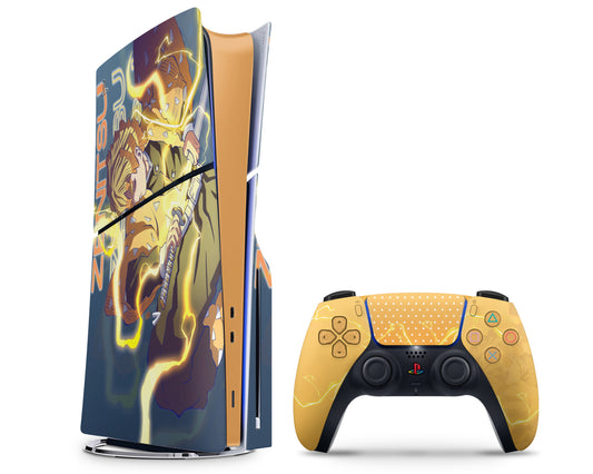 Anime Town Creations PS5 Slim Demon Slayer Zenitsu Hype PS5 Slim Skins - Anime Demon Slayer PS5 Slim Skin