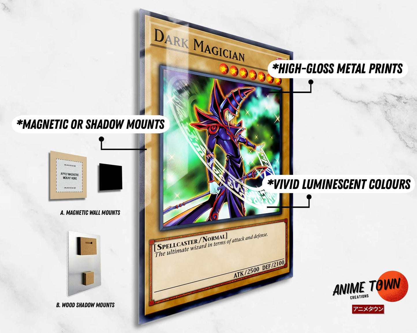 Anime Town Creations Metal Poster Dark Magician 1st Edition Card 11" x 17" Home Goods - Anime YGO Metal Poster