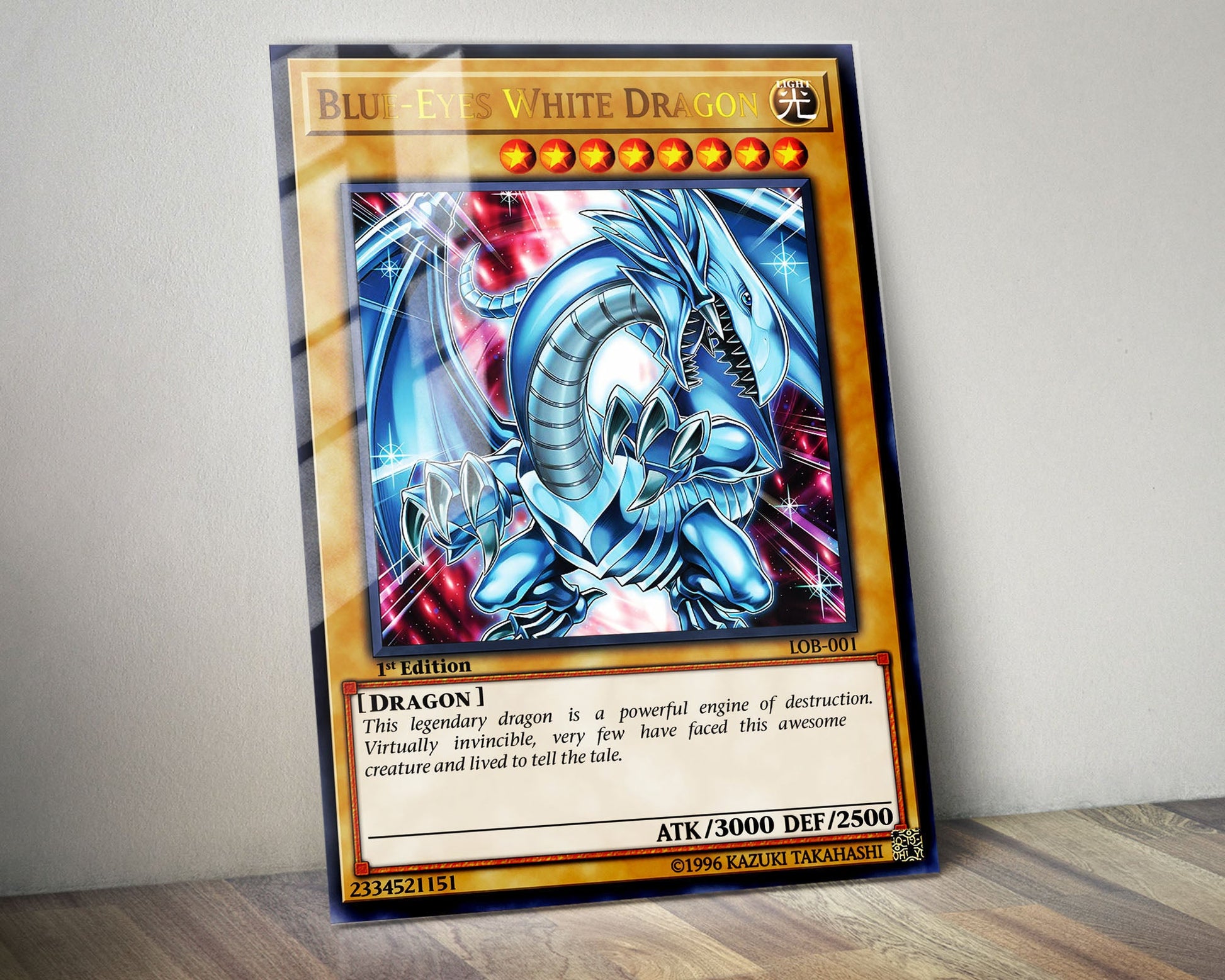 Anime Town Creations Metal Poster Blue Eyes White Dragon 1st Edition Card 11" x 14" Home Goods - Anime YGO Metal Poster