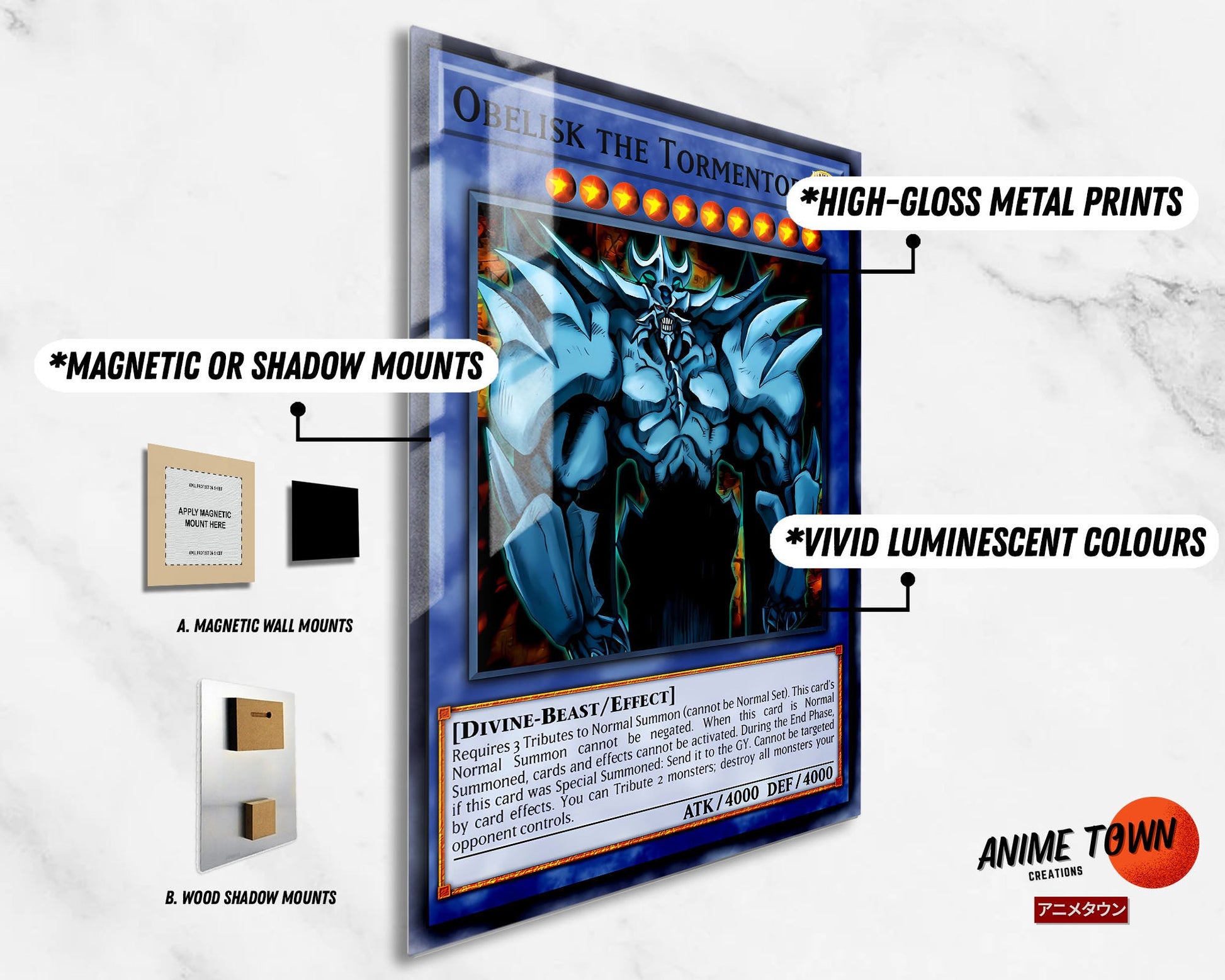 Anime Town Creations Metal Poster Obelisk the Tormentor Card 11" x 17" Home Goods - Anime YGO Metal Poster