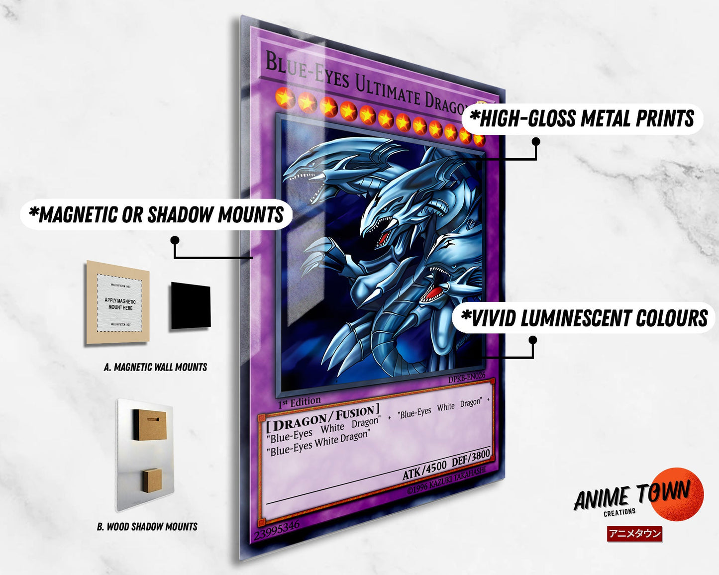 Anime Town Creations Metal Poster Blue Eyes Ultimate Dragon Card 11" x 17" Home Goods - Anime YGO Metal Poster
