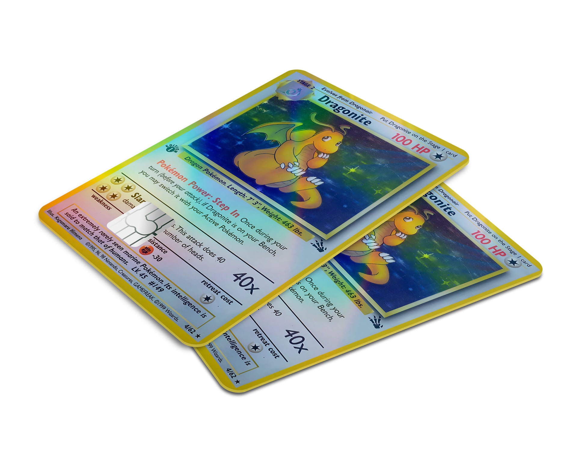 pokemon card dragonite 4 62 Dragonite Pokemon Card Holographic Credit Card Holographic Credit Card Skin – Anime Town Creations