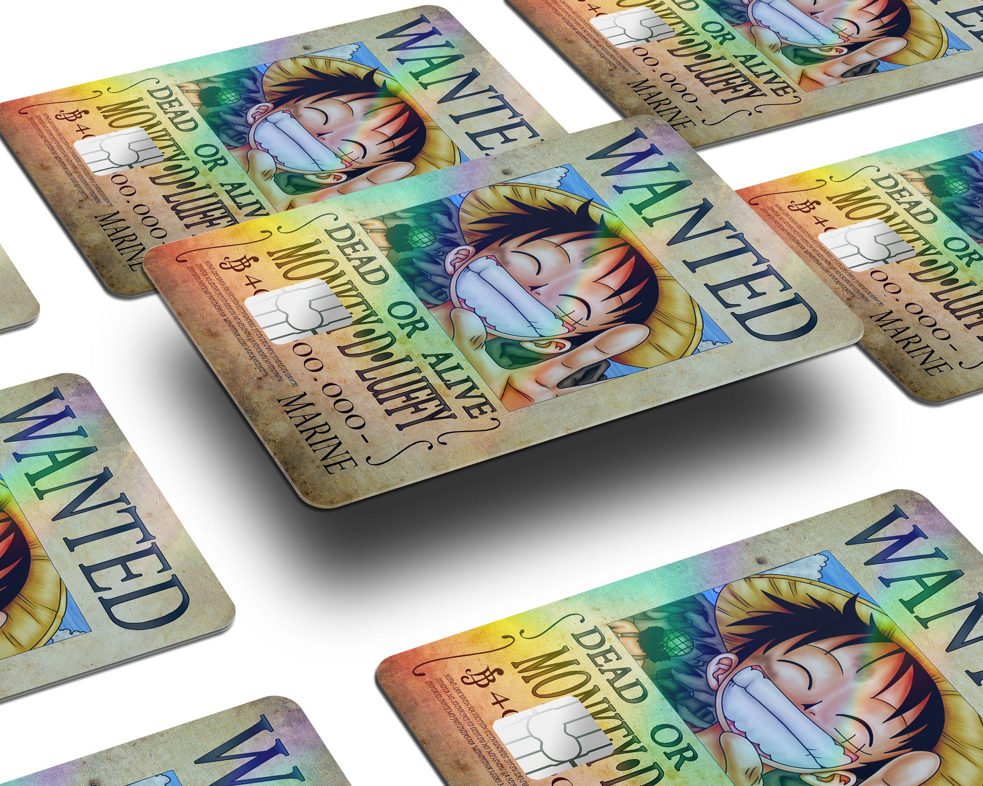 one piece card game wanted One Piece Luffy Wanted Poster Holographic Credit Card Holographic Credit Card Skin – Anime Town Creations