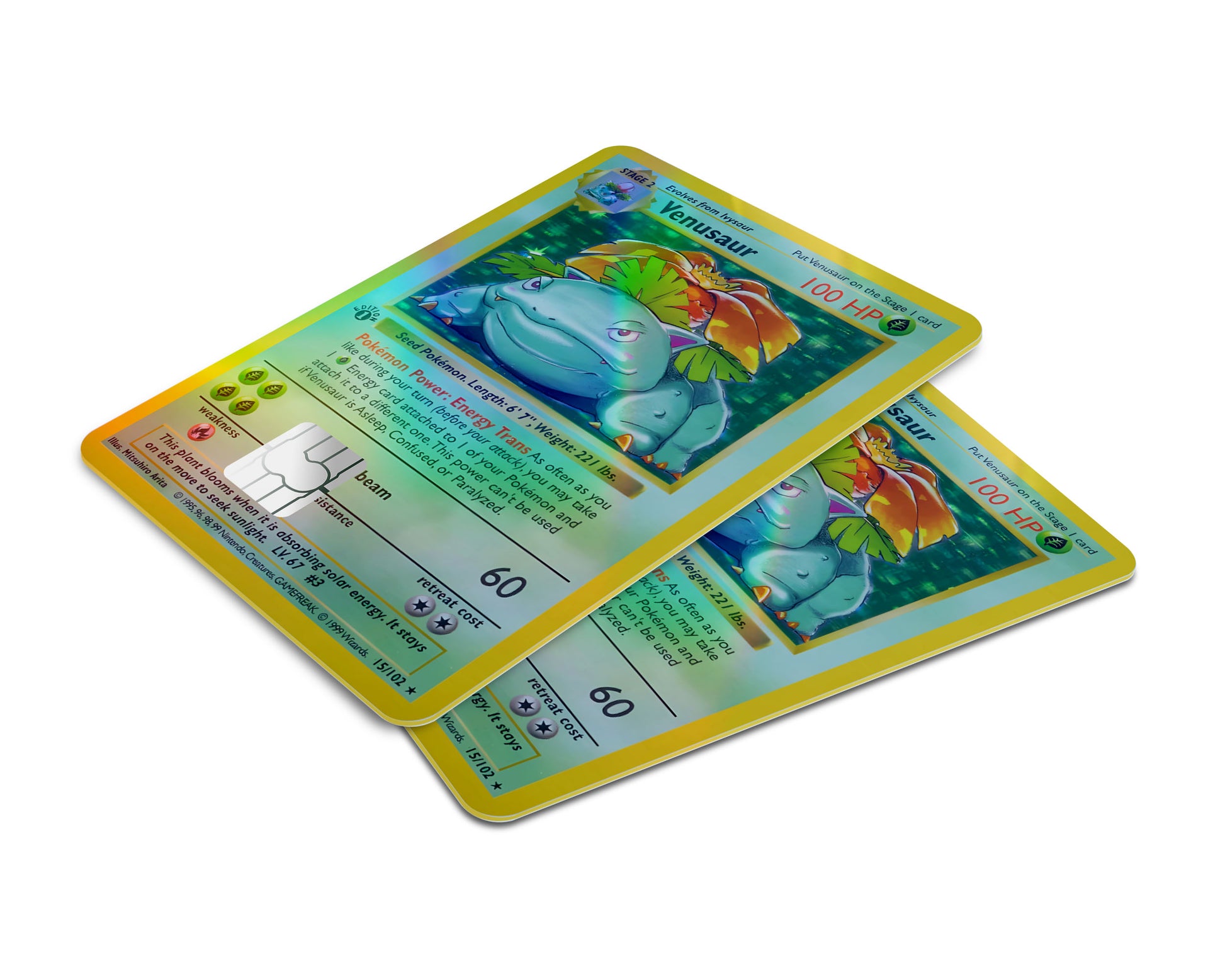 venusaur rare card Venusaur Pokemon Card Holographic Credit Card Holographic Credit Card Skin – Anime Town Creations