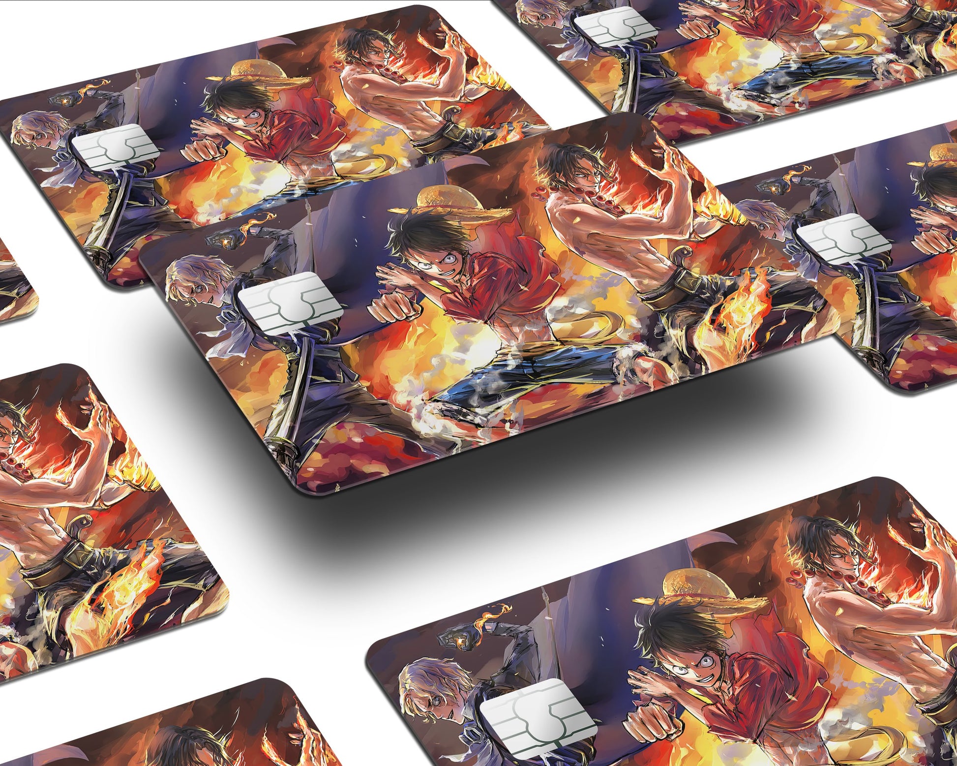 AnimeTown Credit Card One Piece Luffy Flames Half Skins - Anime One Piece Skin