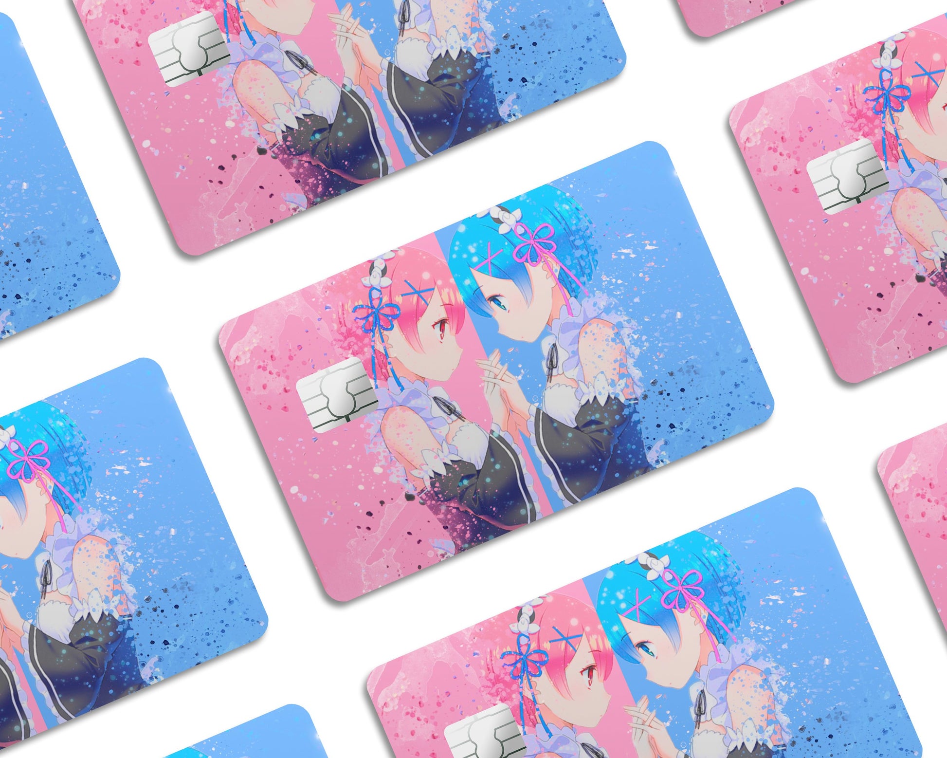 Anime Town Creations Credit Card Rem & Ram Half Skins - Anime Re: Zero Credit Card Skin
