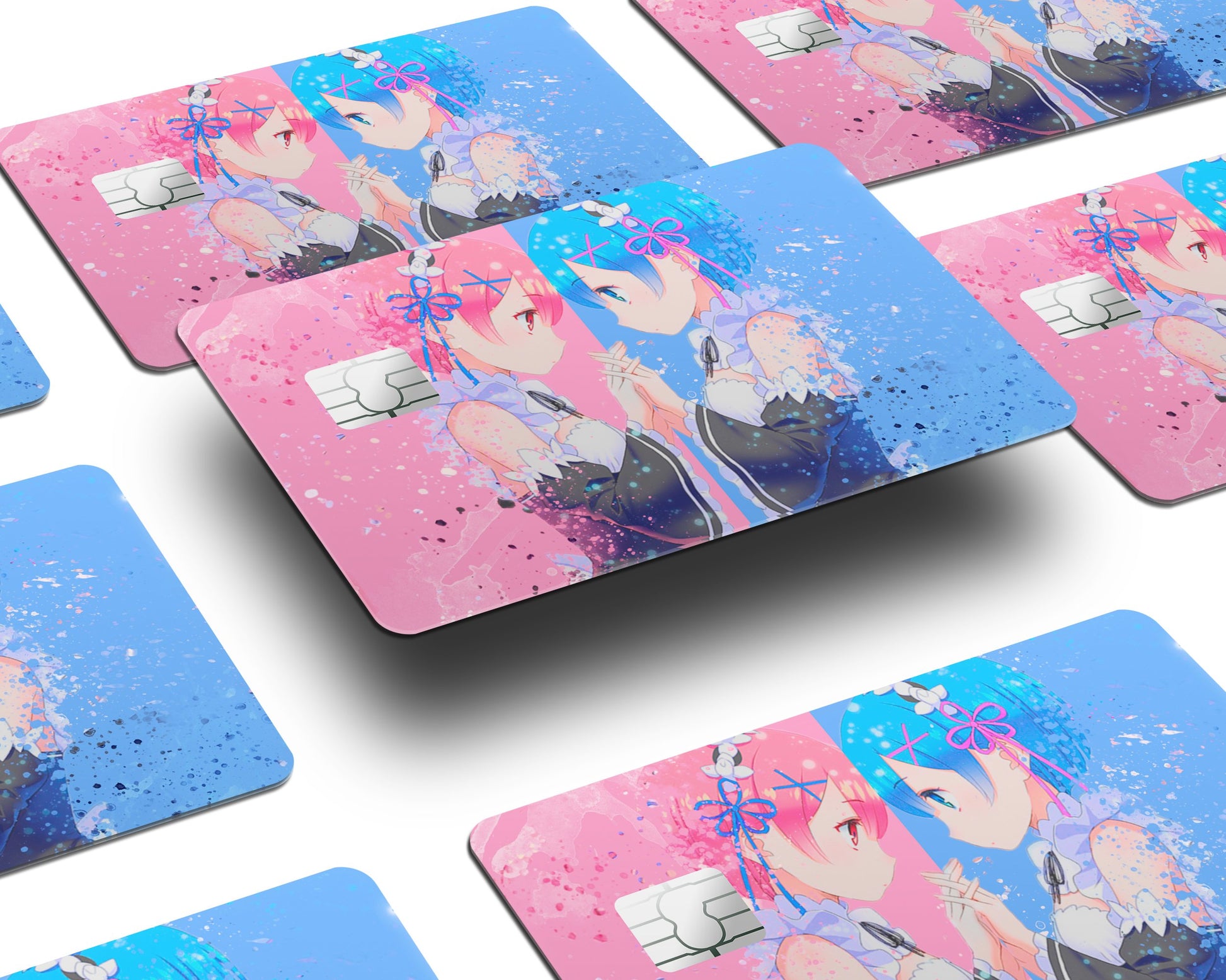 Anime Town Creations Credit Card Rem & Ram Half Skins - Anime Re: Zero Credit Card Skin