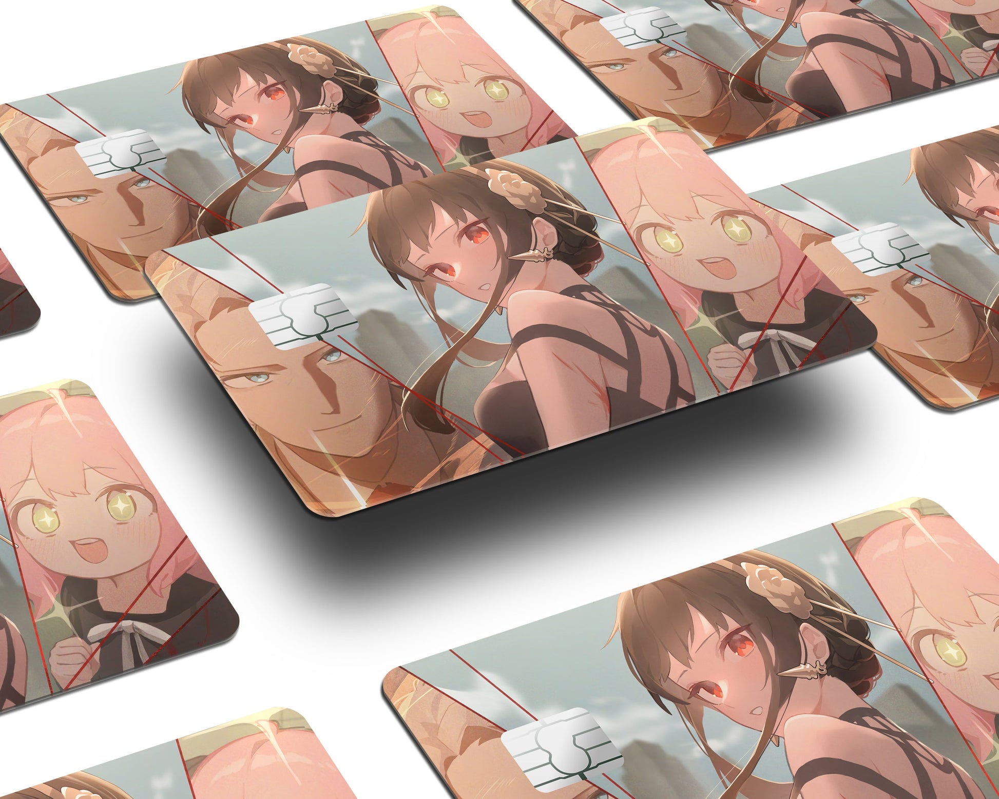 Anime Town Creations Credit Card Spy x Family Yor, Loid & Anya Half Skins - Anime Spy x Family Credit Card Skin