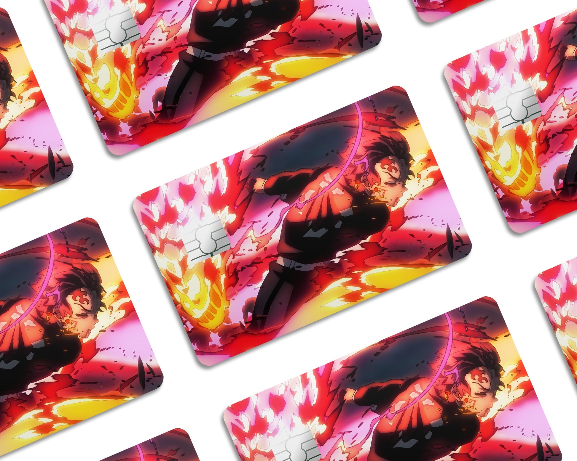 Anime Town Creations Credit Card Demon Slayer Tanjiro Sun Breathing Flames Window Skins - Anime Demon Slayer Credit Card Skin