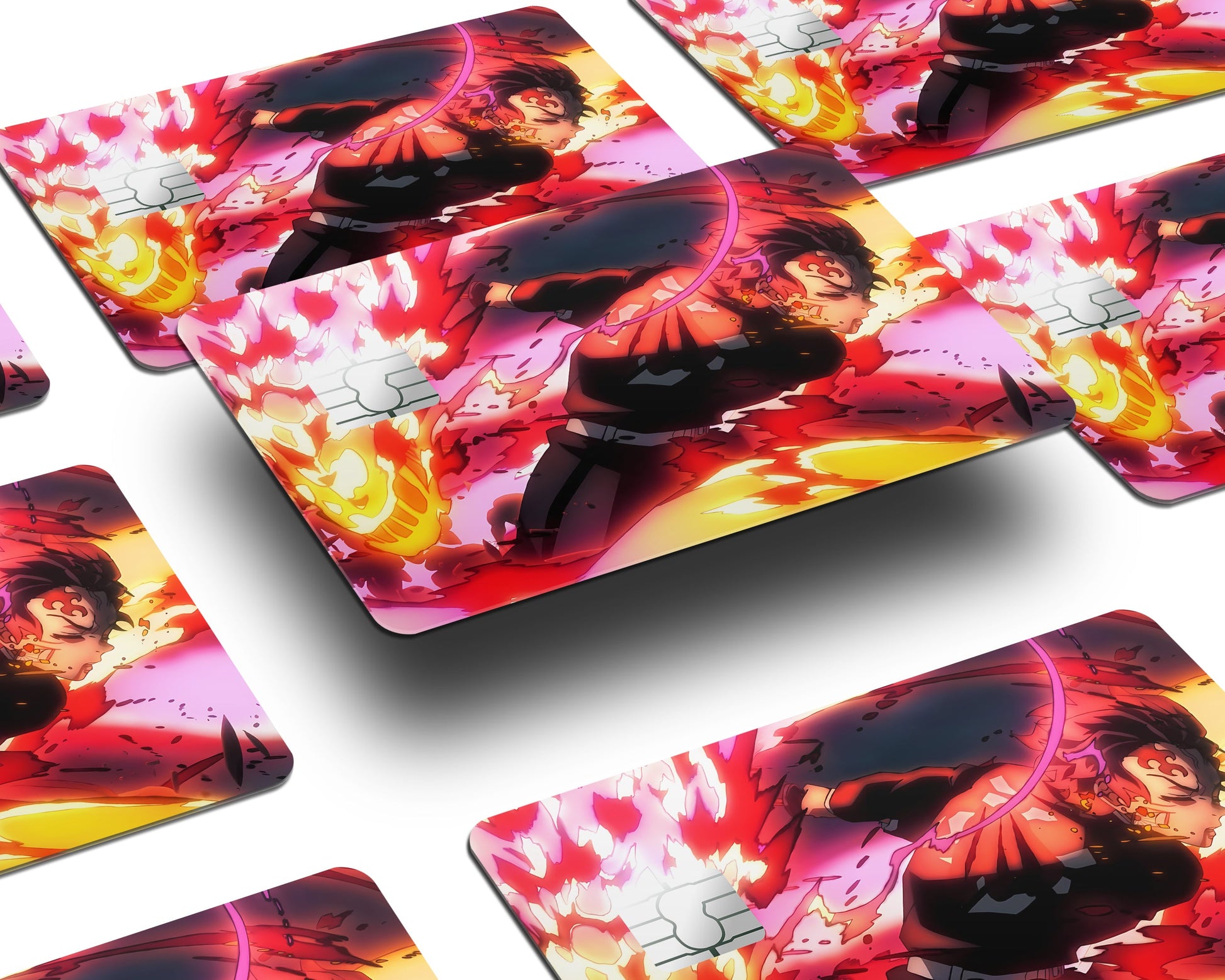 Anime Town Creations Credit Card Demon Slayer Tanjiro Sun Breathing Flames Window Skins - Anime Demon Slayer Credit Card Skin