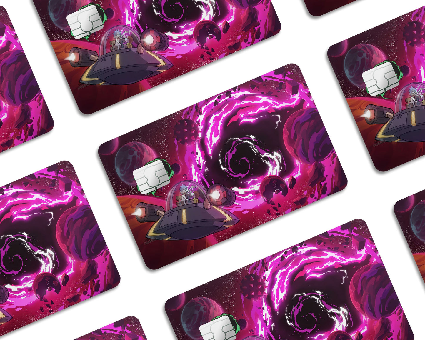 Anime Town Creations Credit Card Rick and Morty Space Travel Purple Window Skins - Anime Rick and Morty Credit Card Skin