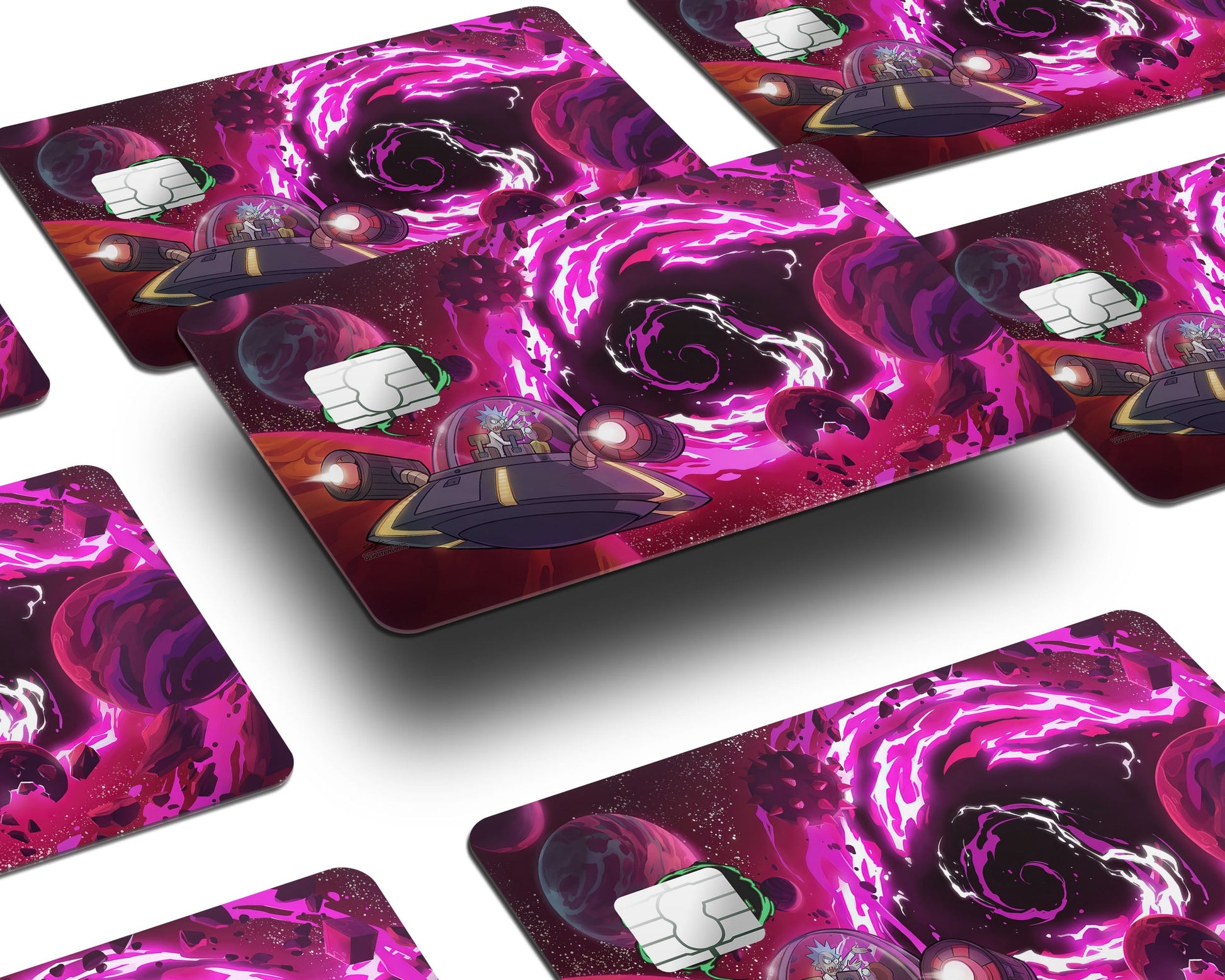 Anime Town Creations Credit Card Rick and Morty Space Travel Purple Window Skins - Anime Rick and Morty Credit Card Skin
