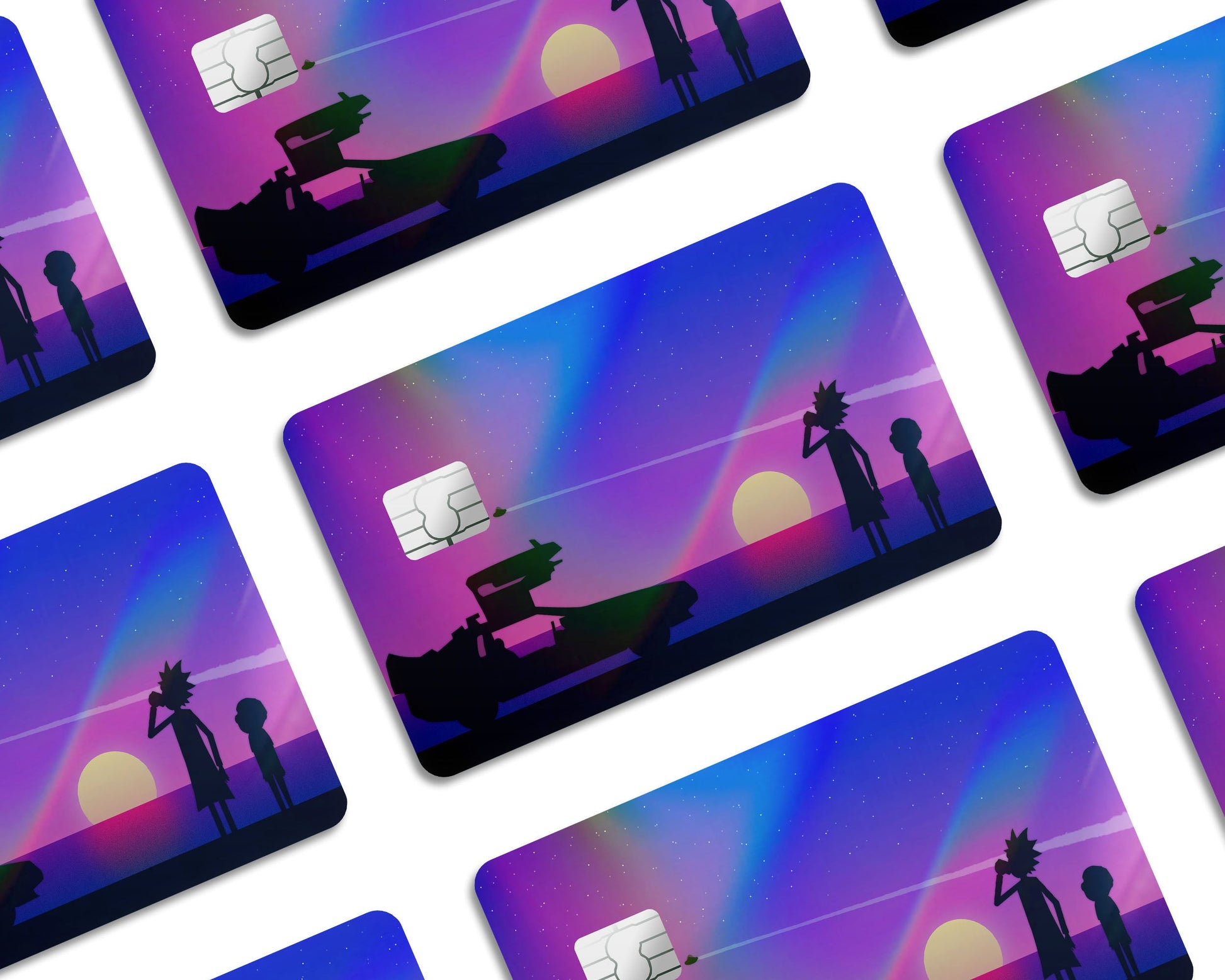 Anime Town Creations Holographic Credit Card Rick and Morty Back to Time Travel Window Skins - Anime Rick and Morty Holographic Credit Card Skin