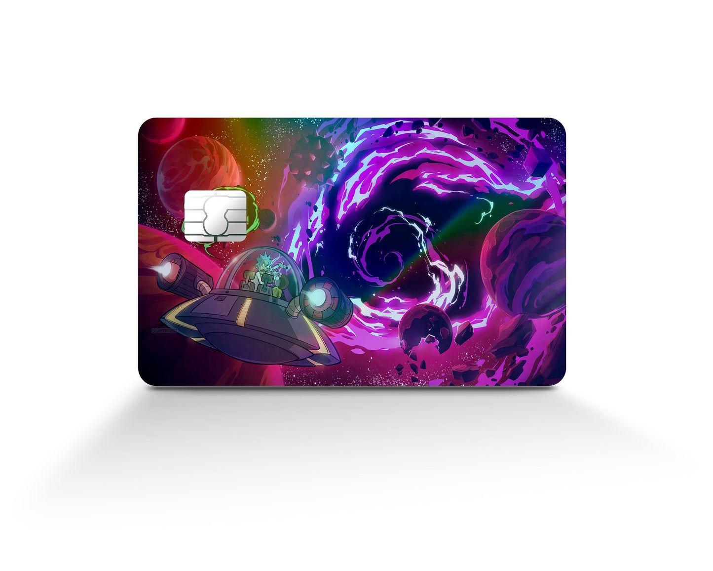 Anime Town Creations Holographic Credit Card Rick and Morty Space Travel Purple Full Skins - Anime Rick and Morty Holographic Credit Card Skin