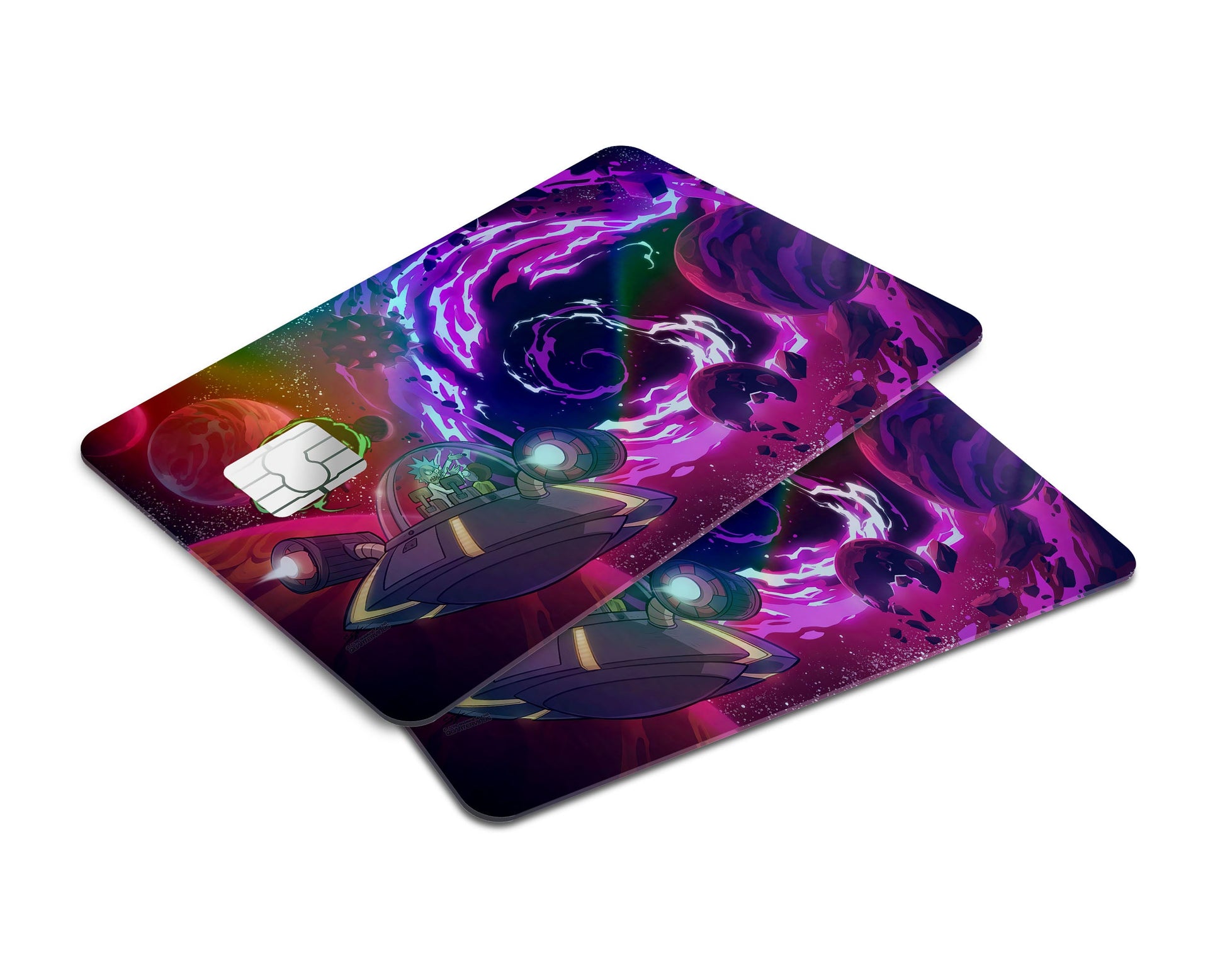 Anime Town Creations Holographic Credit Card Rick and Morty Space Travel Purple Window Skins - Anime Rick and Morty Holographic Credit Card Skin