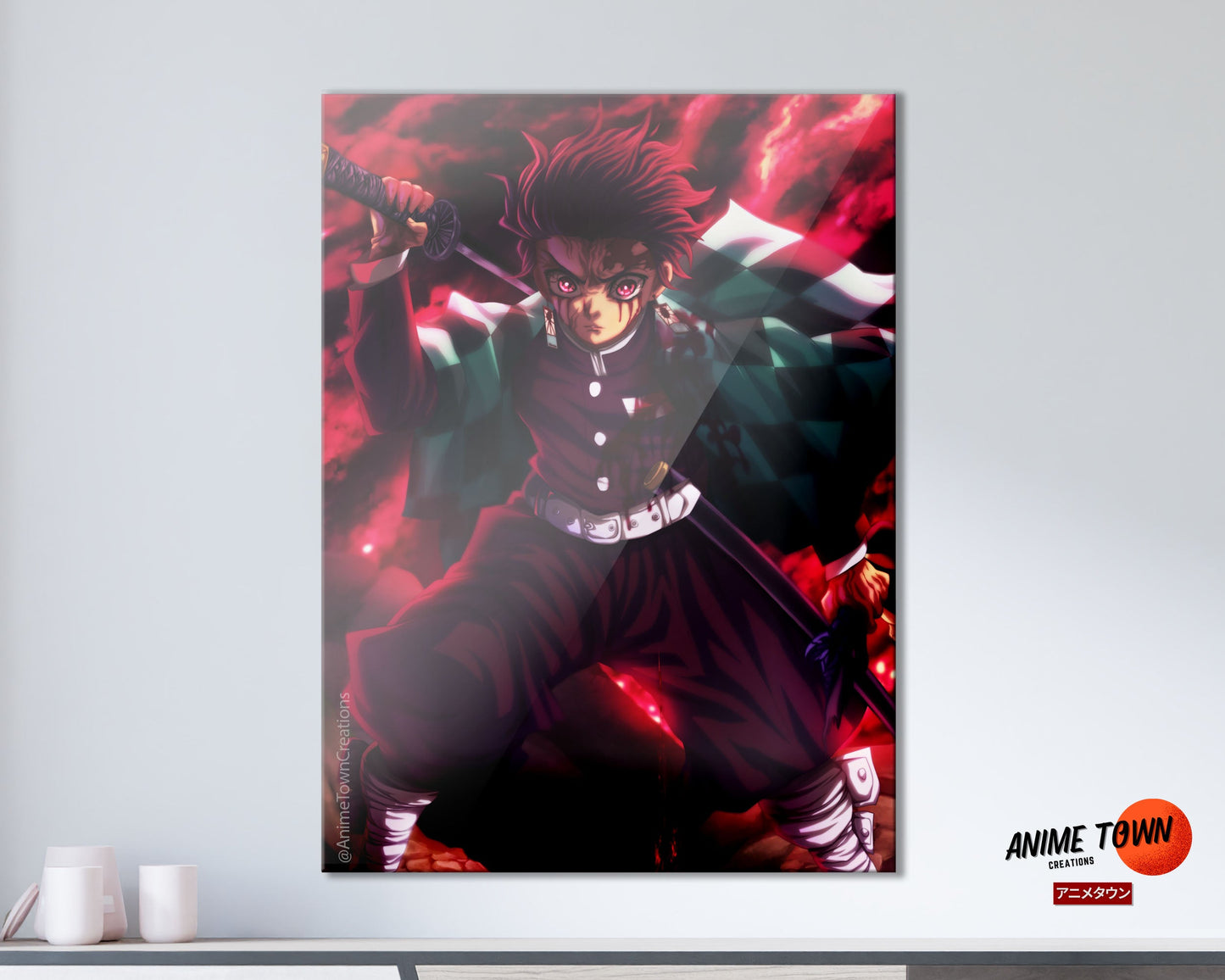 Anime Town Creations Metal Poster Demon Slayer Tanjiro Art Red 11" x 17" Home Goods - Anime Demon Slayer Metal Poster
