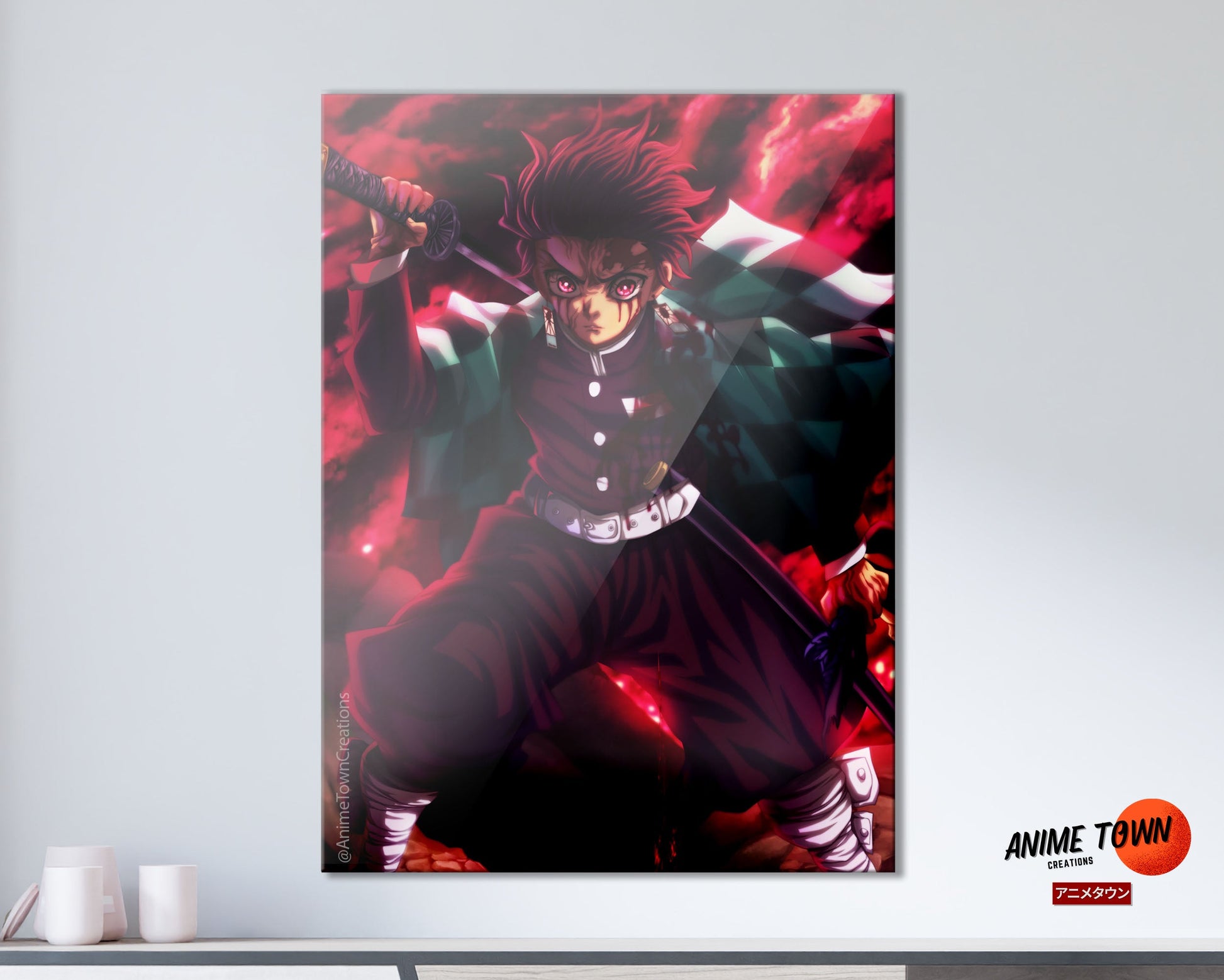 Anime Town Creations Metal Poster Demon Slayer Tanjiro Art Red 11" x 17" Home Goods - Anime Demon Slayer Metal Poster