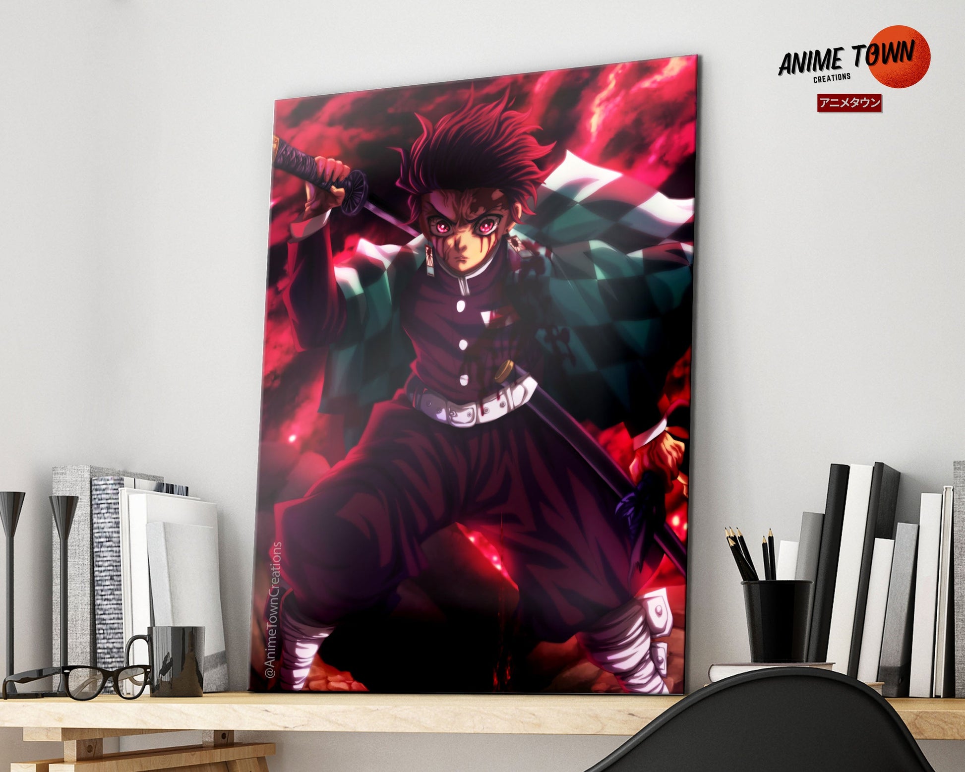 Anime Town Creations Metal Poster Demon Slayer Tanjiro Art Red 16" x 24" Home Goods - Anime Demon Slayer Metal Poster