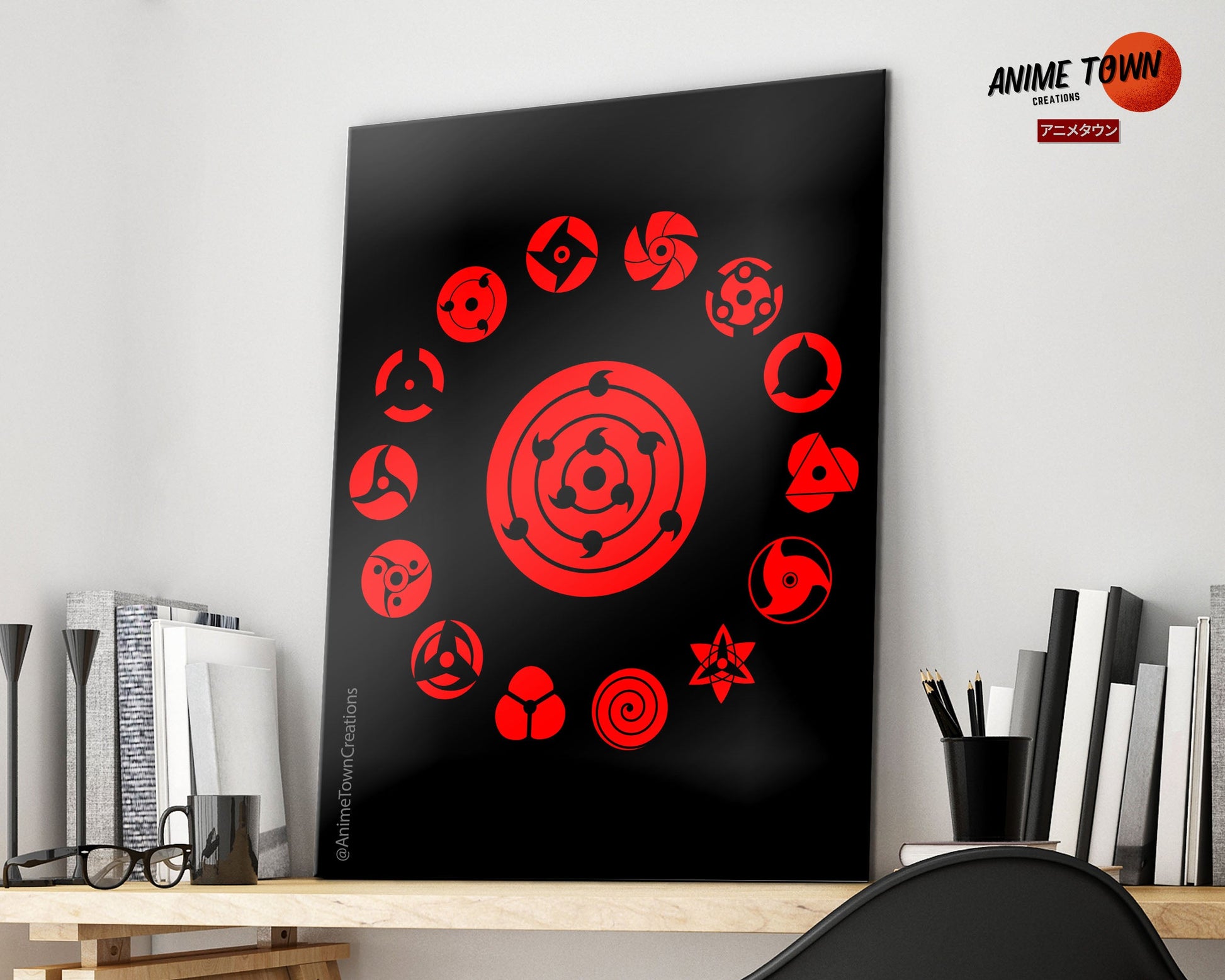 Anime Town Creations Metal Poster Sharingan Eye Pattern 16" x 24" Home Goods - Anime Naruto Metal Poster