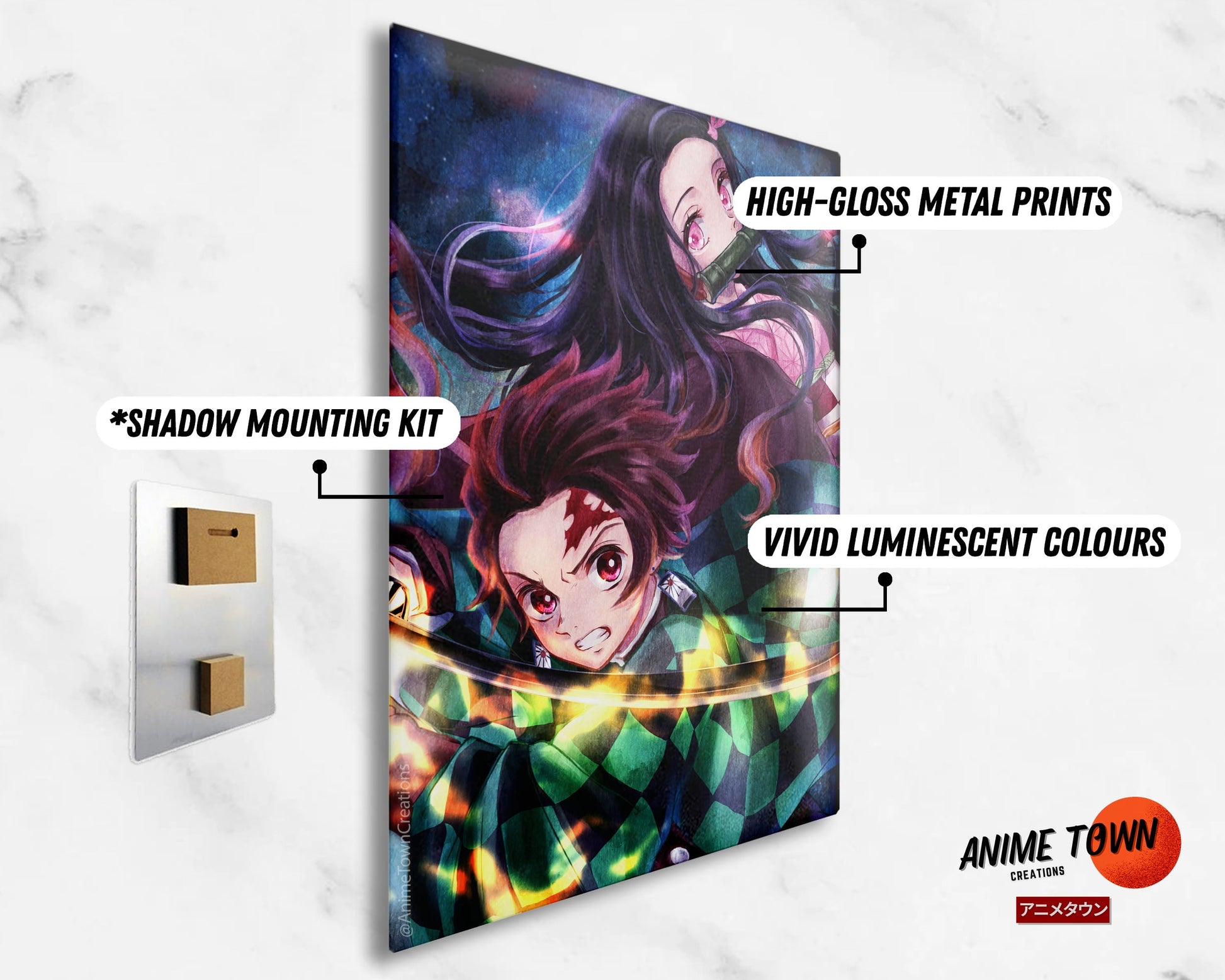 Anime Town Creations Metal Poster Demon Slayer Artistic Tanjiro and Nezuko 11" x 17" Home Goods - Anime Demon Slayer Metal Poster