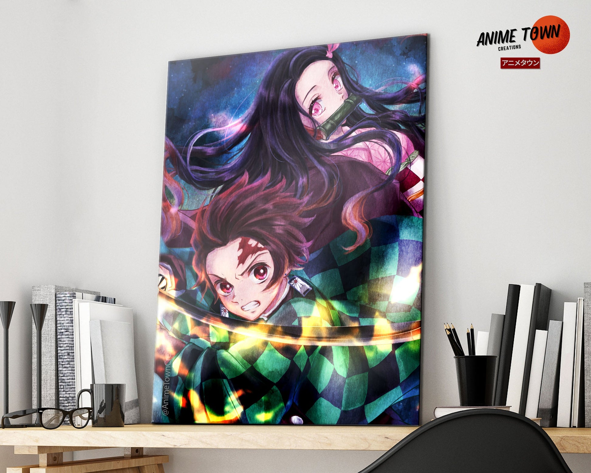 Anime Town Creations Metal Poster Demon Slayer Artistic Tanjiro and Nezuko 16" x 24" Home Goods - Anime Demon Slayer Metal Poster