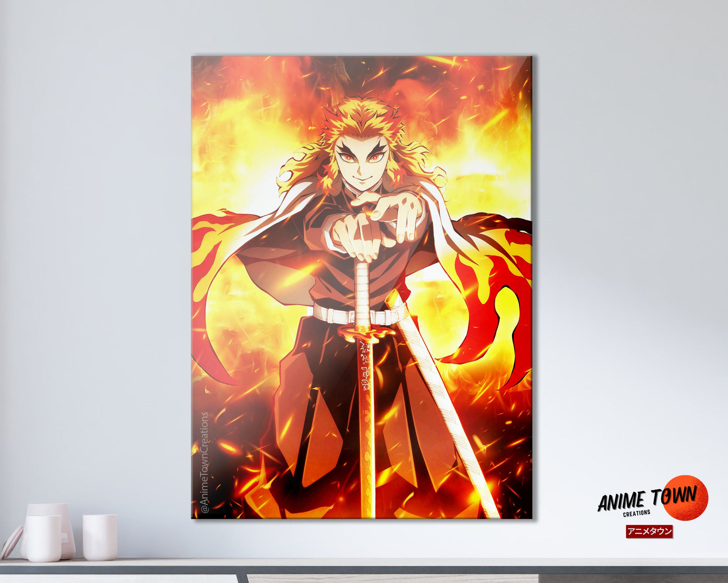 Anime Town Creations Metal Poster Demon Slayer Rengoku Flame Breathing 11" x 17" Home Goods - Anime Demon Slayer Metal Poster