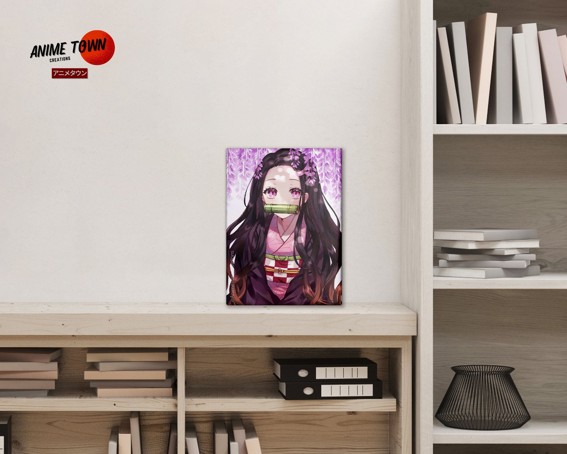 Anime Town Creations Metal Poster Demon Slayer Nezuko Cherry Blossom Pink 5" x 7" Home Goods - Anime Demon Slayer Metal Poster