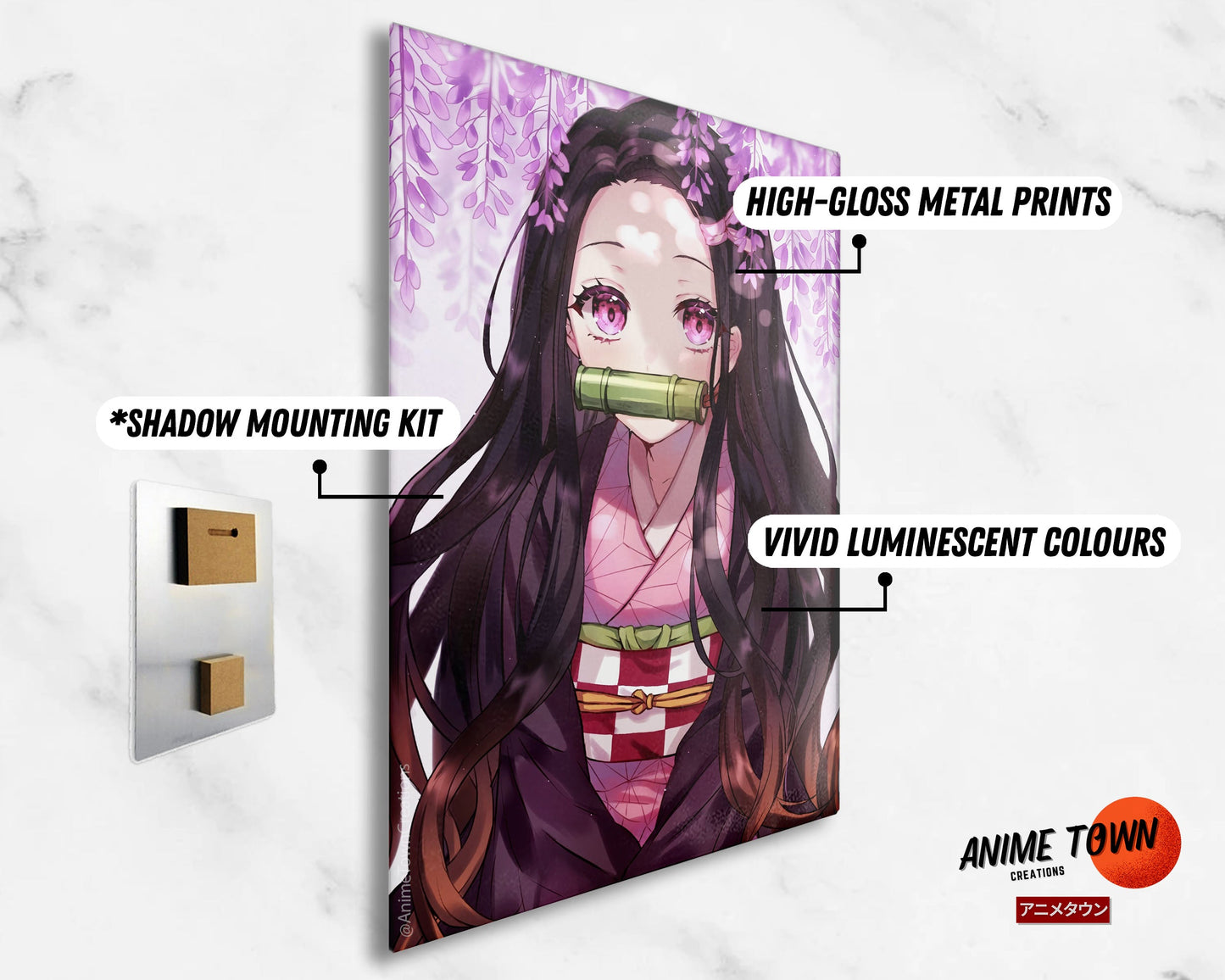 Anime Town Creations Metal Poster Demon Slayer Nezuko Cherry Blossom Pink 11" x 17" Home Goods - Anime Demon Slayer Metal Poster